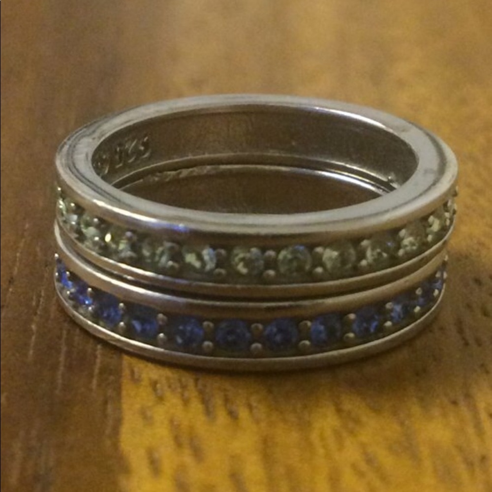 Sterling silver blue green crystals 2 eternity set